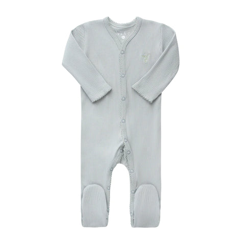 Ely's & Co Blue Embroidered Ginkgo Footie