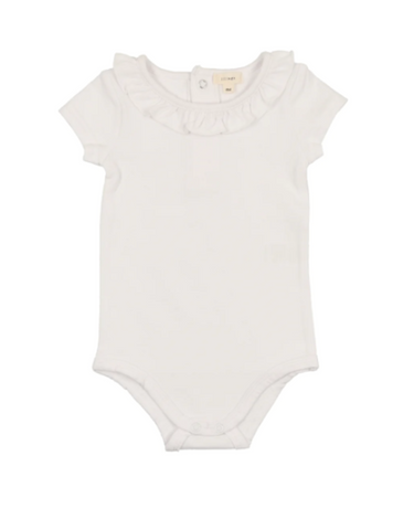 Lil Legs Winter White Ruffle Collar Short Sleeve Onesie