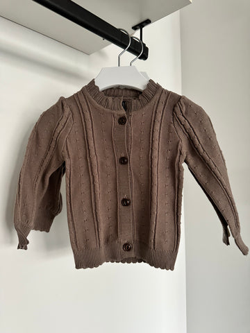 Belati Taupe Ribbed Pointelle Cardigan