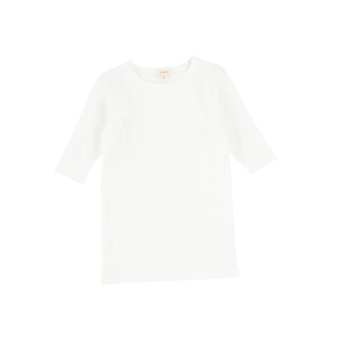 Lil Legs Pure White Ribbed Three Quarter Sleeves Tee