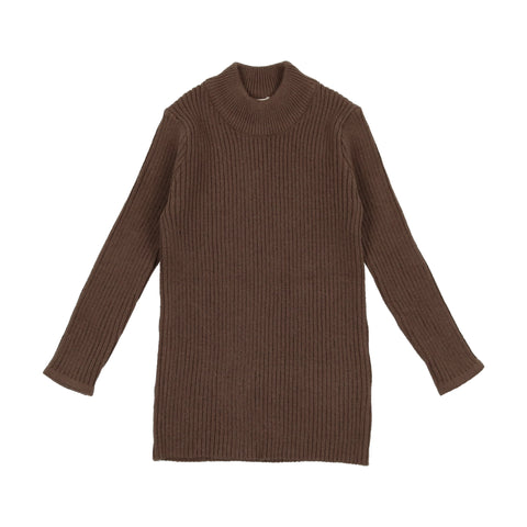 Lil Legs Brown Knit Mock Neck Sweater