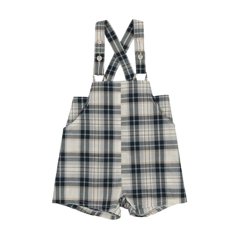 Lil Legs Navy Plaid Overalls