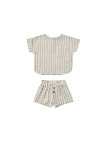 Quincy Mae Ash Stripe Woven Boxy Top + Short Set