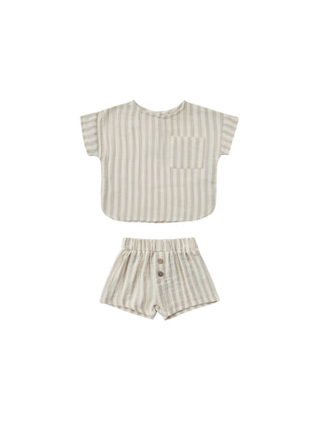 Quincy Mae Ash Stripe Woven Boxy Top + Short Set