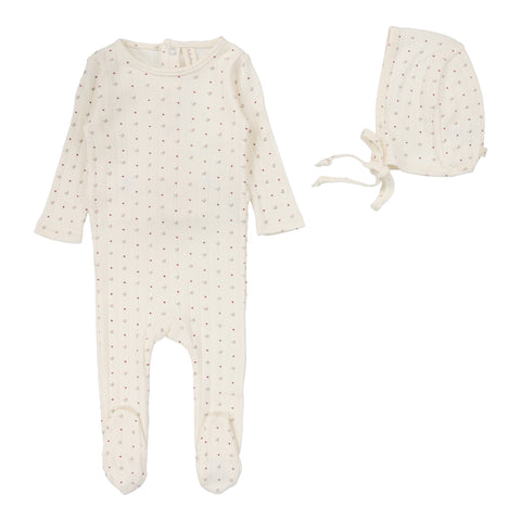 Lilette Cream/Red Dot Linear Printed Footie Set