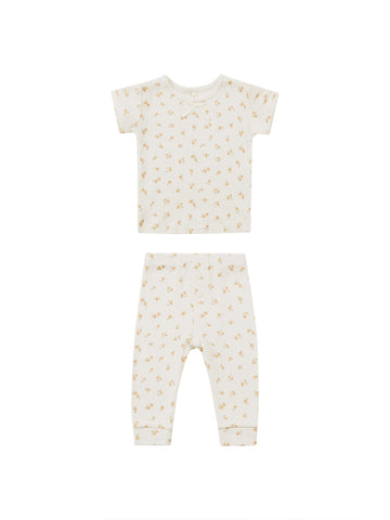 Quincy Mae Ditsy Melon Pointelle Tee + Legging Set