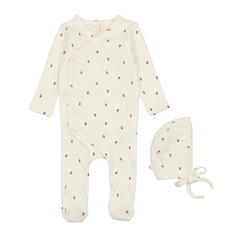 Lilette White & Red Berry Footie & Hat Set