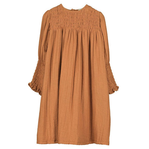 Belle Chiara Rust Double Gauze Smocked Dress