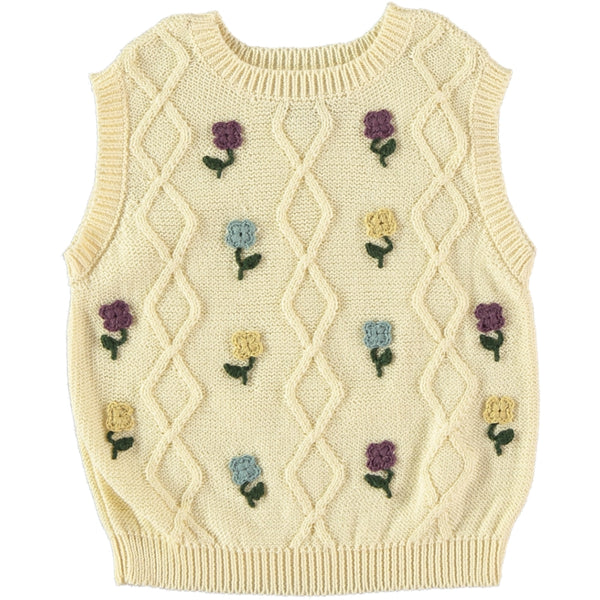 Coco Au Lait Baby Light Yellow Floral Vest + Diamond Knit Culotte Set