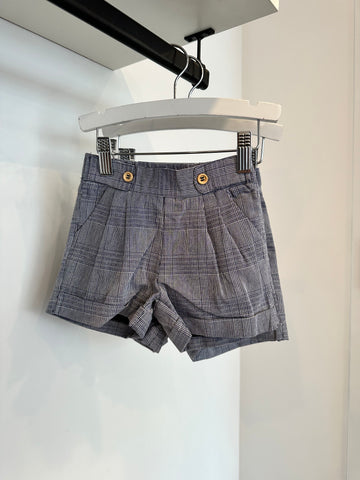 Belati Navy Button Detail Plaid Pleated Shorts
