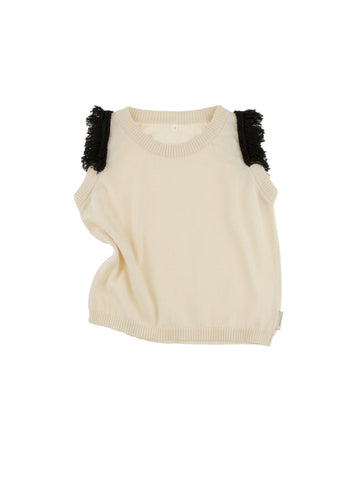 Tinycottons Beige Fringed Knit Vest