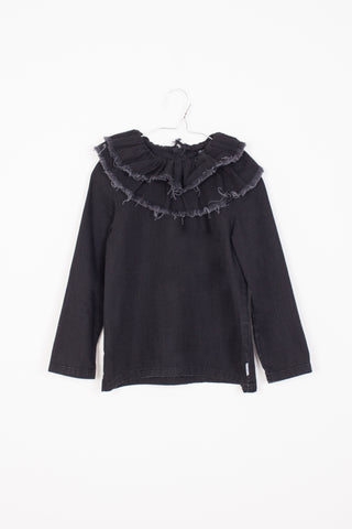 Motoreta Black Denim Collar Blouse