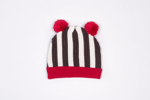 Motoreta Taupe & Off White Red Puppy Knitted Hat
