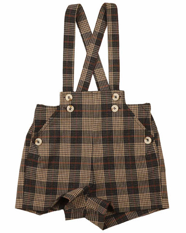 Belati Charcoal Plaid Pleated Pocket Baby Overalls