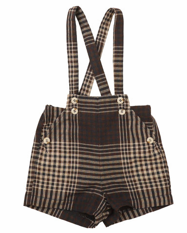 Belati Blue Brown Pleated Pocket Baby Overalls