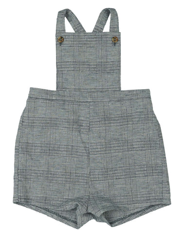 Belati Navy Button Detail Plaid Pleated Overall