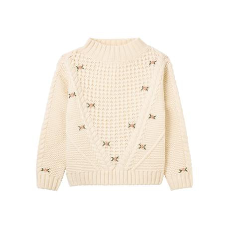 Belle Enfant Ecru Cable Knit Applique Sweater