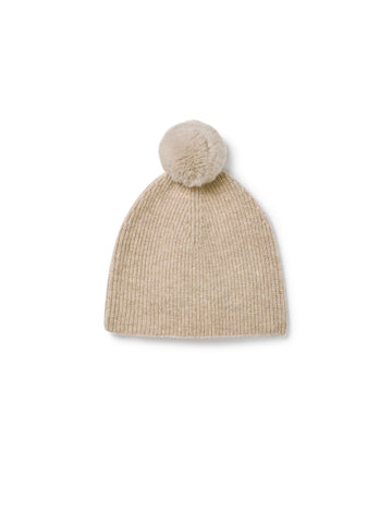 Belle Enfant Oatmeal Marl Rib Pompom Hat