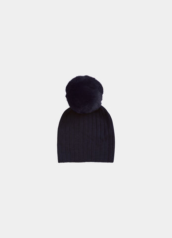 Belle Enfant Navy Fur Pompom Hat