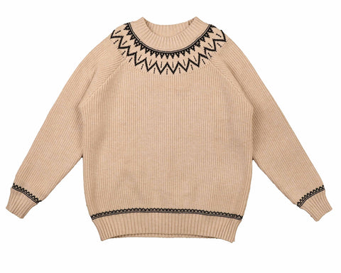 Belati Beige Design Around Neck Raglan Knit