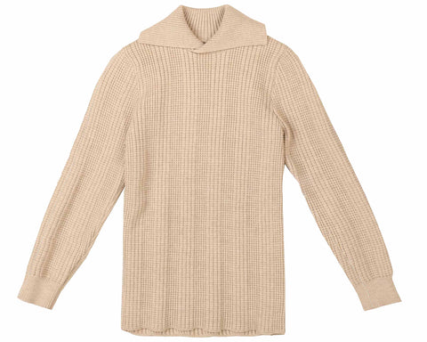 Belati Beige Waffle Knit With Folded Collar