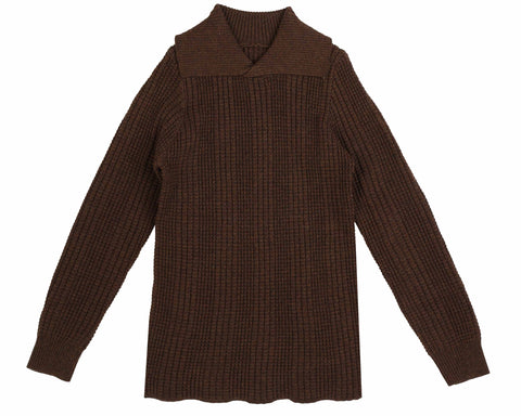 Belati Brown Waffle Knit With Folded Collar