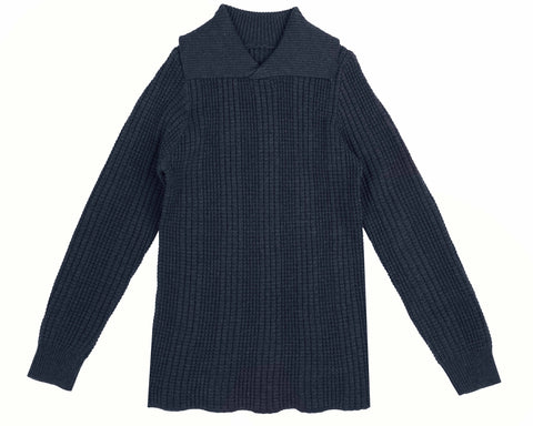 Belati Navy Waffle Knit With Folded Collar