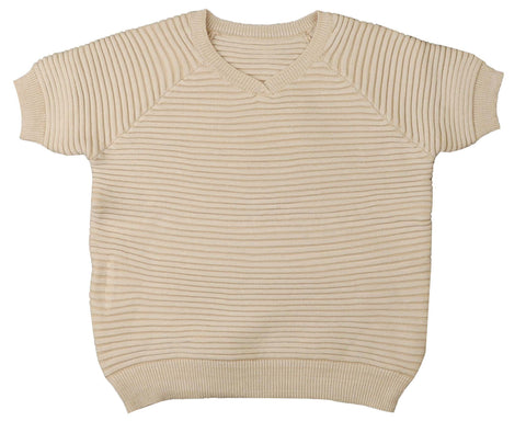 Belati Almond Horizontal Marbled Rib Short Sleeve Knit