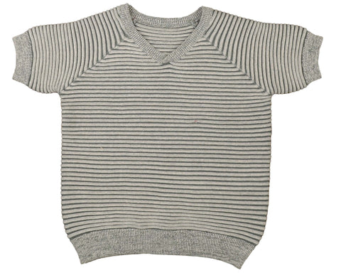Belati Duck Blue Horizontal Marbled Rib Short Sleeve Knit