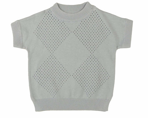 Belati Chalk Blue Argyle Pointelle Short Sleeve Knit