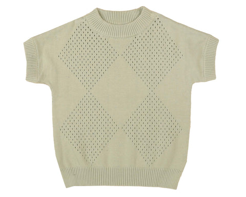 Belati Desert Sage Argyle Pointelle Short Sleeve Knit