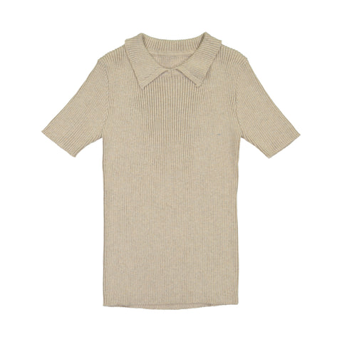 Belati Oatmeal Collared Ribbed Knit Top
