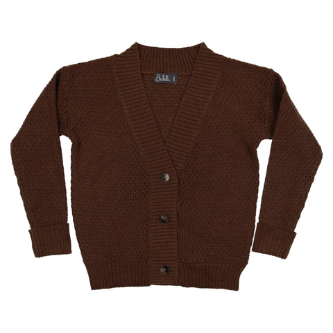 Belati Chocolate Single Breasted Waffle Cardigan
