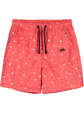 Beau Loves Red Grid Swim Trunks
