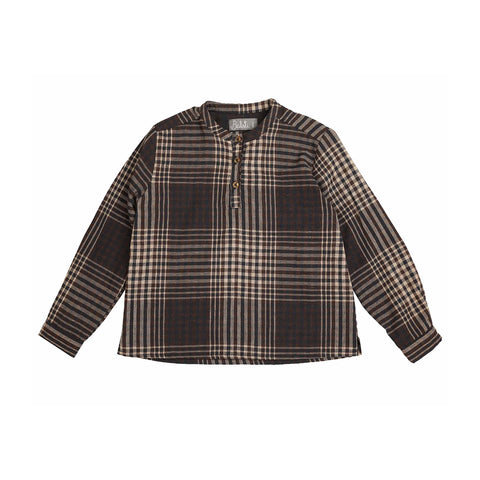 Belati Blue Brown Large Plaid Wool Effect Shirt