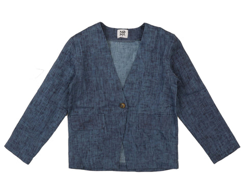 Belati Navy Distressed Single Button Shacket