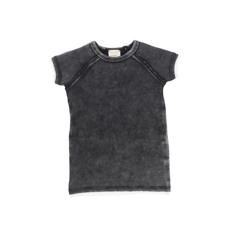 Lil Legs Black Denim Wash Rib Short Sleeve T-Shirt