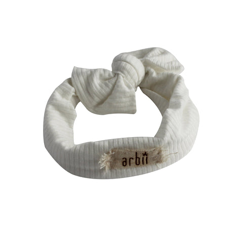 Arbii White Ribbed Bow Turban Band