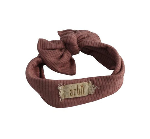 Arbii Mauve Ribbed Bow Turban Band