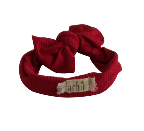 Arbii Red Ribbed Bow Turban Band