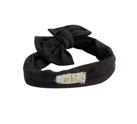 Arbii Black Ribbed Bow Turban Band
