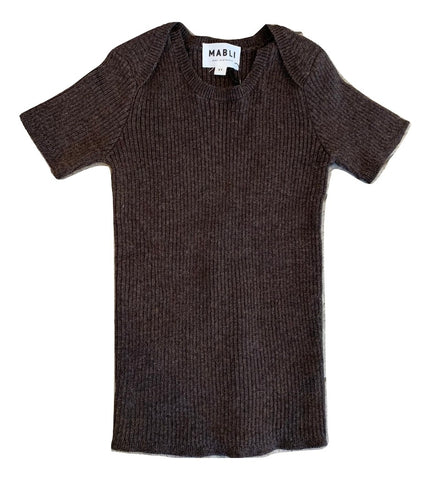 Mabli Cocoa Tesni Skinny Ribbed Short Sleeve Top