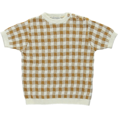 Bebe Organic Caramel Gingham Ian Knit Top