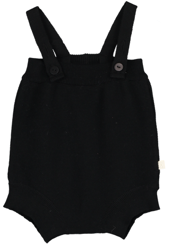 Mini Sibling Black Tricot Romper with Suspenders