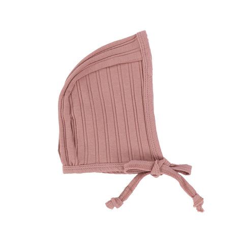 Lil Legs Mauve Ribbed Muslin Bonnet