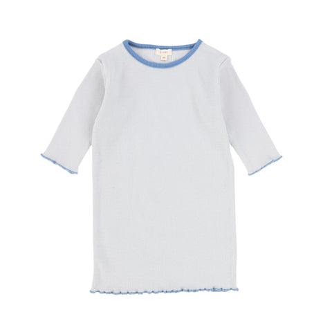 Lil Legs Pale Blue/Royal Blue Three Quarter Sleeve Contrast Edge Tee