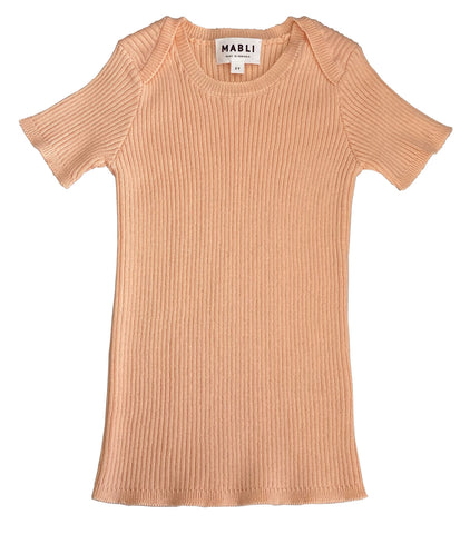 Mabli Peach Tesni Skinny Ribbed Short Sleeve Top