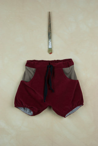 Popelin Burgundy Velvet Bermuda Shorts