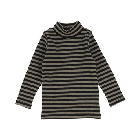 Lil Legs Olive & Black Striped Ribbed Mock Neck