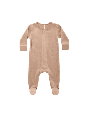 Quincy Mae Blush Velour Hidden Snap Footie